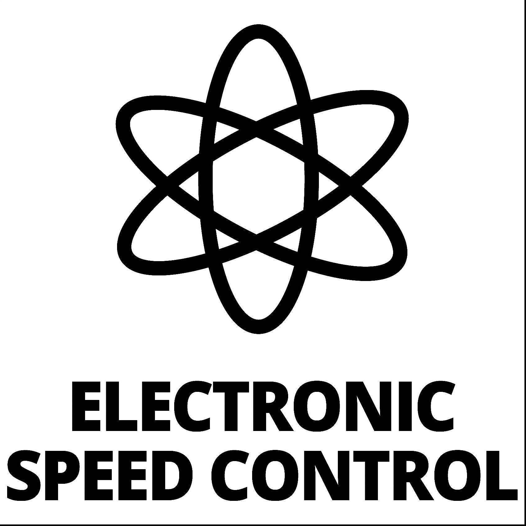 Symbol for et atom over teksten 'ELECTRONIC SPEED CONTROL', som betyder elektronisk hastighedskontrol.