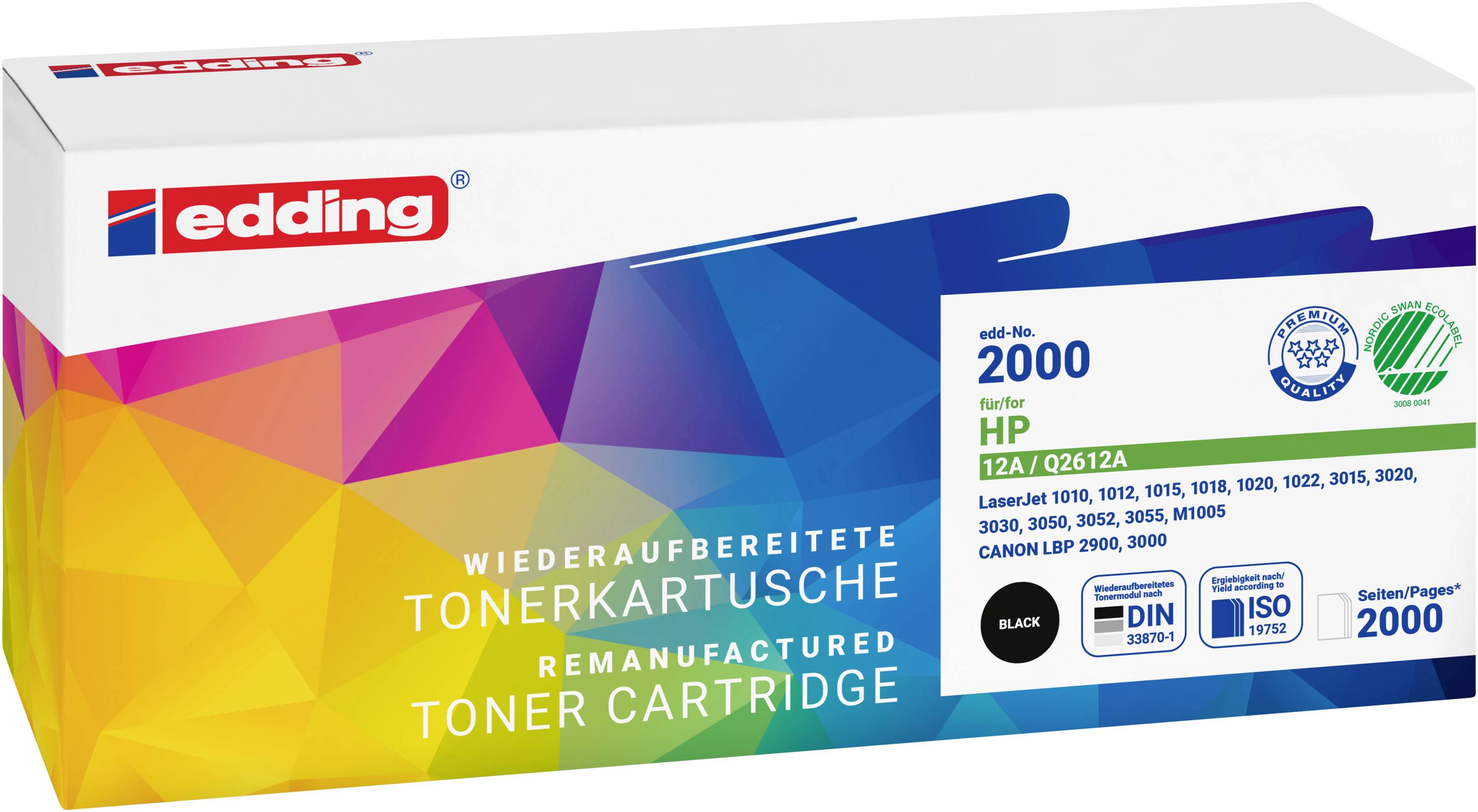 Edding Tonere erstatter Canon, HP 12A (Q2612A) Kompatibel Sort 2000 Sider EDD-2000 18-2000-0