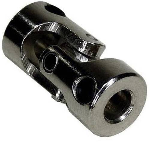 Et metallisk forbindelseselement med cylindriske og runde huller, sandsynligvis til mekaniske formål eller maskinkonstruktion.