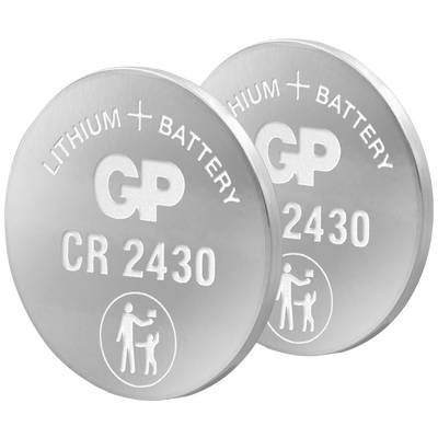 To silvrene knapcellebatterier mærket 'LITHIUM BATTERY GP CR 2430'.