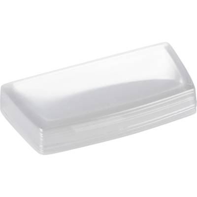 En gennemsigtig rektangulær plastboks med afrundede hjørner, egnet til opbevaring af små genstande.