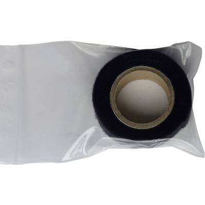 Sort tape på en rulle, delvist pakket ind i en gennemsigtig plastikpose.