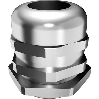 Metallisk kabelforskruningselement, cylinderformet med blank overflade. Bruges til sikker føring af kabler.