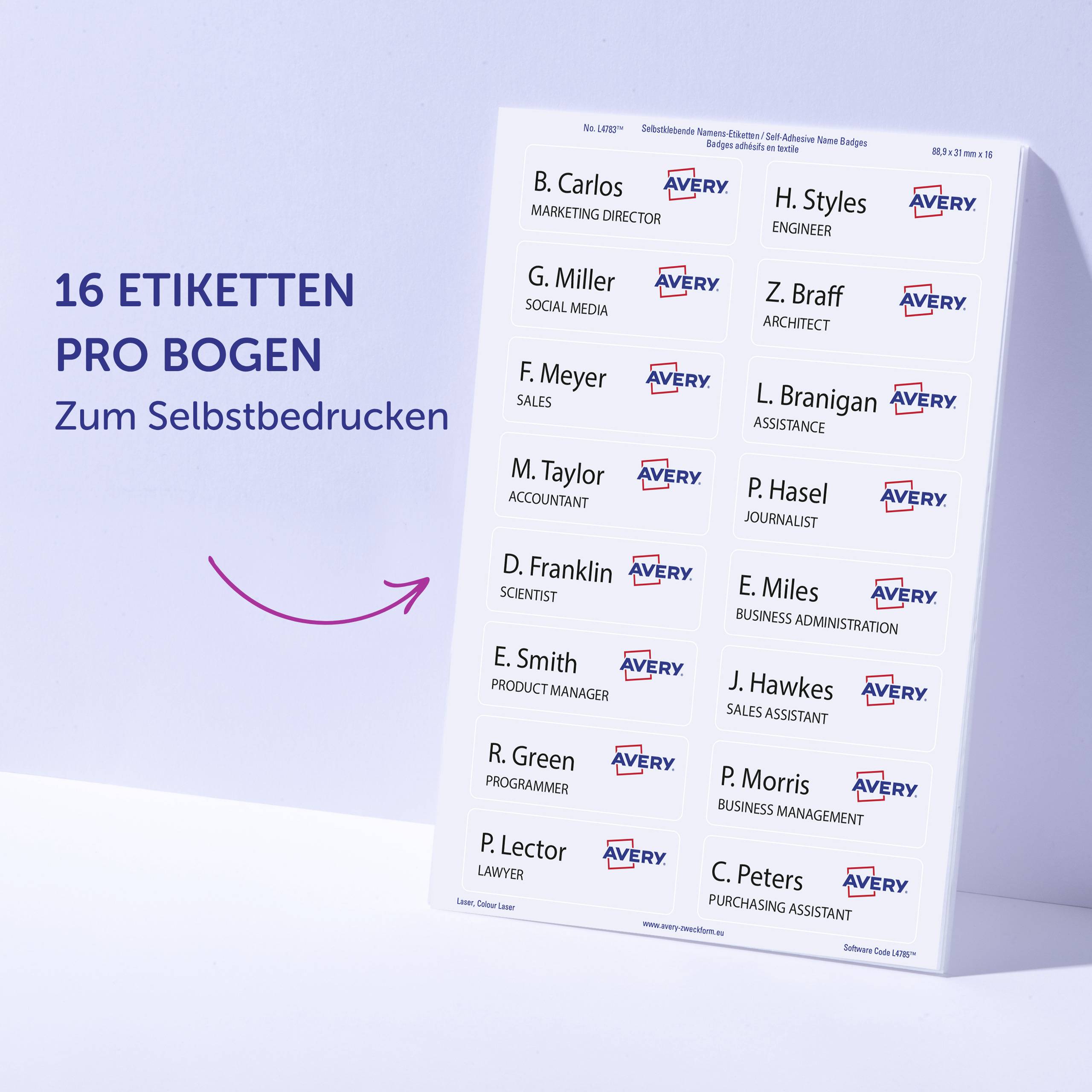 Avery-Zweckform L4783-20 Navneetiketter 88.9 x 31 mm Acetatsilke Hvid 320 stk Kan fjernes igen Laserprinter, Farvelaserp-9