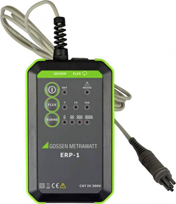 Et elektrisk testudstyr med påskriften 'Gossen Metrawatt ERP-1', som viser forskellige aflæsninger og symboler for målingsfunktioner.