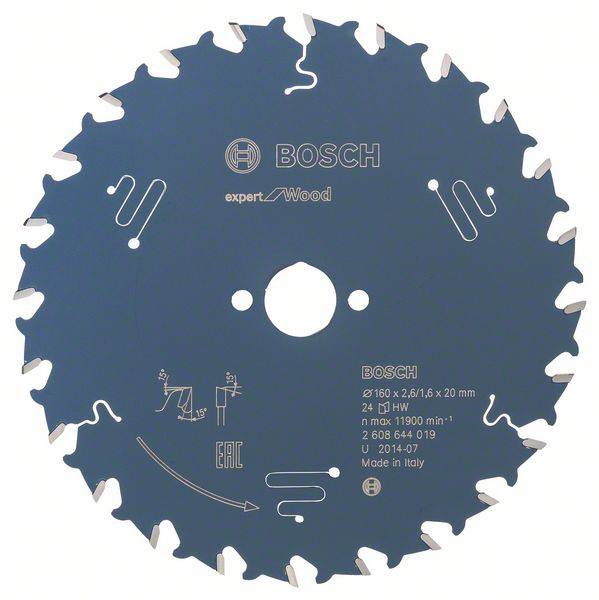 Bosch Accessories Expert for Wood 2608644019 Rundsavblad 160 x 20 x 1.6 mm Antal tænder (per tomme): 24 1 stk