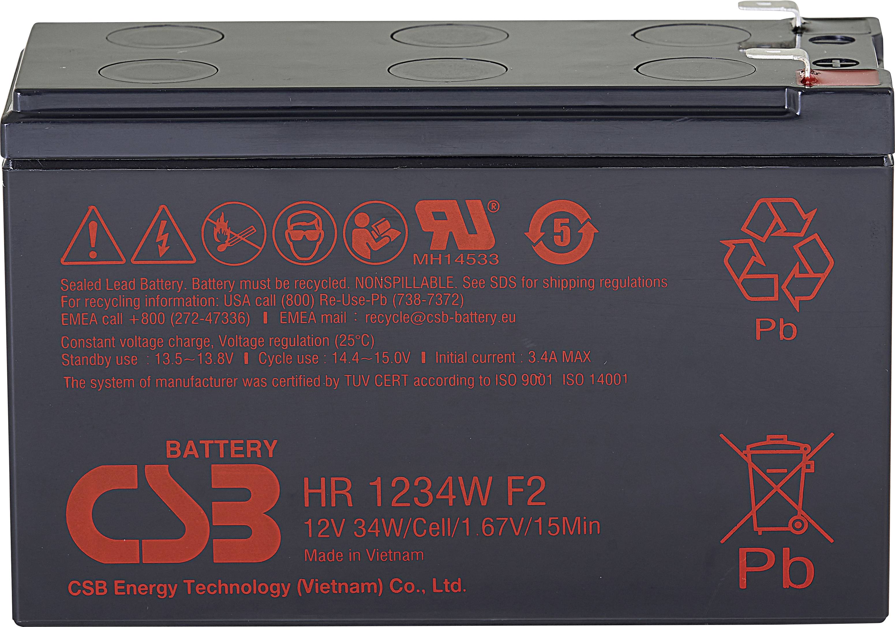 Csb Battery Hr 1234w High Rate Hr1234wf2 Blybatteri 12 V 8 4 Ah Blyfleece B X H X T 151 X 99 X 65 Mm Fladstik 6 35 Mm Conradelektronik Dk
