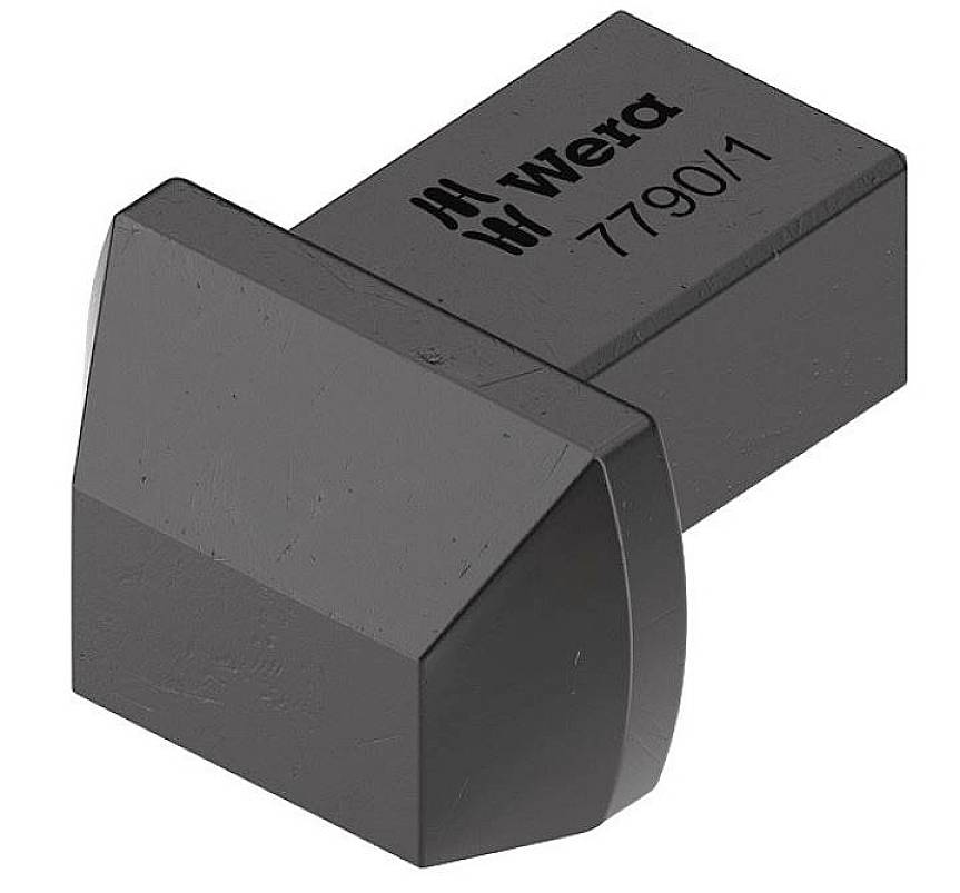 En mørkegrå, kantet adapter med påskriften 'Wera 7790/1'.