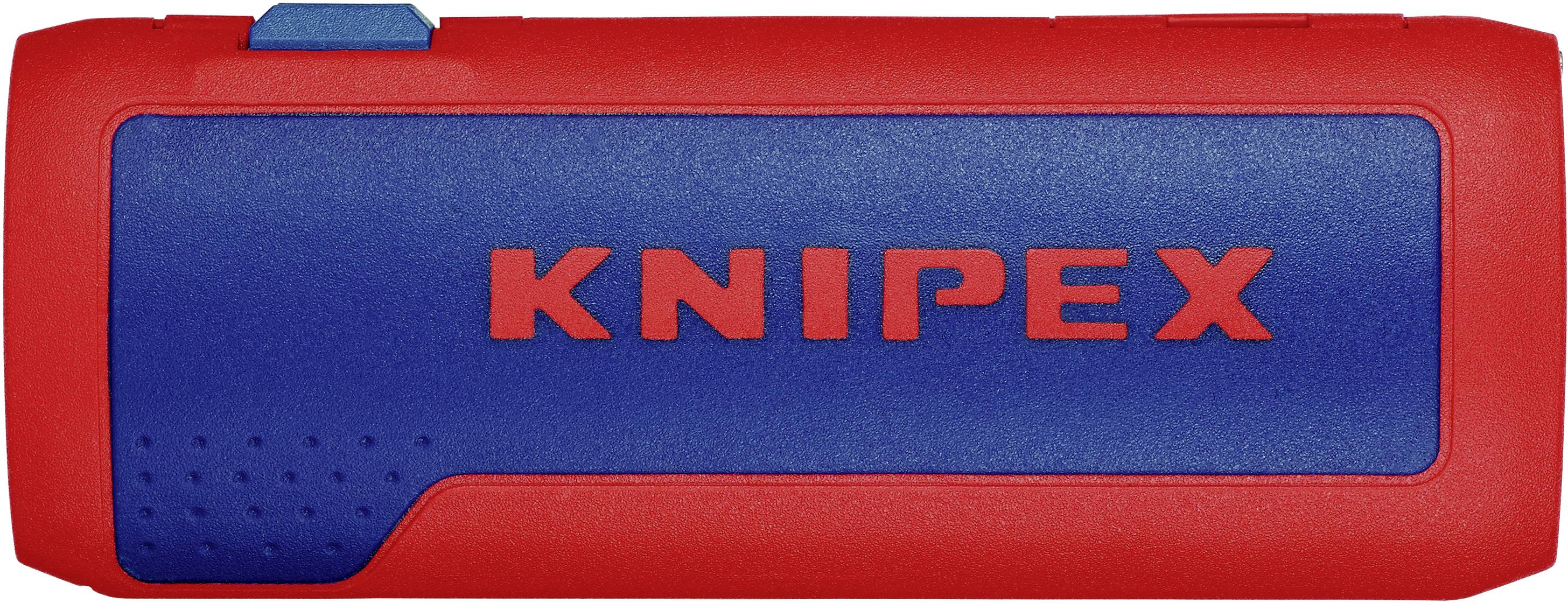 Et rødt og blåt hylster med påskriften 'KNIPEX', sandsynligvis et værktøj eller tilbehør, rektangulær form.