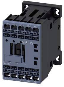 Elektrisk kontaktor 'SIRIUS', sort-grå, med flere klemmer og kontakter, bruges til styring af elektriske kredsløb.