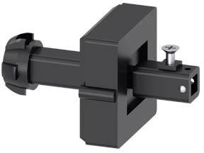 En sort plastikdel med en skruemekanisme, som bruges til fastgørelse eller justering i en mekanisk eller teknisk anvendelse.