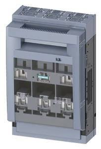 Grå-blå elektrisk kapslet afbryder med Siemens-logo, egnet til industrielle anvendelser.