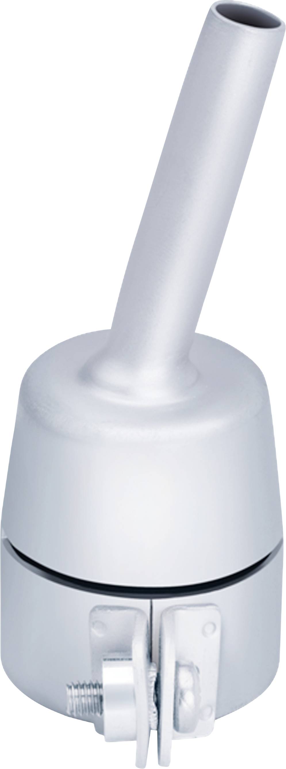 Krombeskyttet metalklips med en skråtstillet cylindrisk stang, sandsynligvis en monteringsbøjle eller hardwareforbinder.