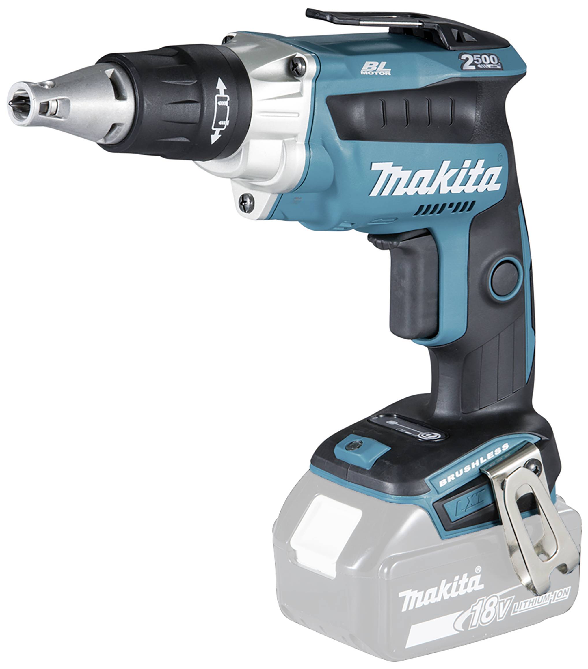 En trådløs Makita akruskruer, model DFR450Z, med et blåt og sort kabinet. Velegnet til bygge- og gør-det-selv-projekter.