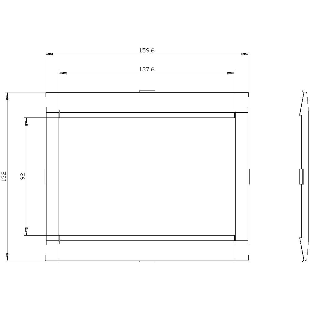 Teknisk tegning af en rektangulær ramme med dimensioner: 159,6 bredde, 92 højde, med sideperspektiv af rammebredden.