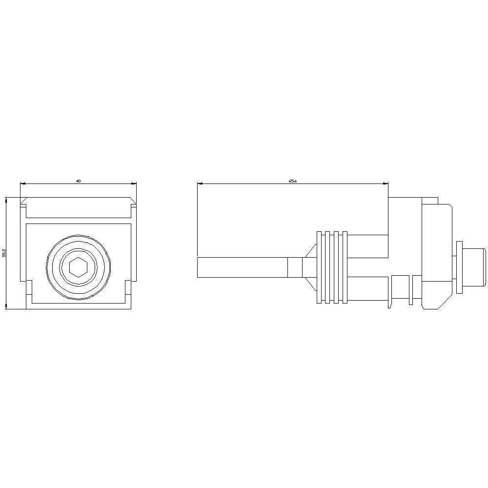 Teknisk tegning af en mekanisk komponent med side- og frontvisning, inklusive dimensionsangivelser i millimeter.