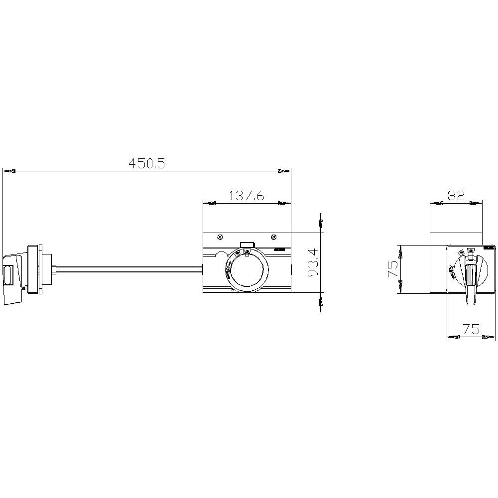 Teknisk tegning af en stang med flere mål. Samlet længde 450,5 mm, diameter af den centrale cirkel 93,4 mm, afstand til venstre 137,6 mm.