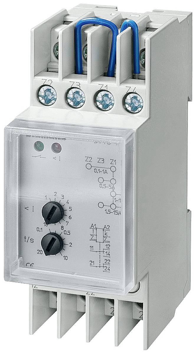 Et elektronisk tidsrelæ med drejereguleringsknapper og skrueklemmer til styring af timingfunktioner i elektriske kredsløb.