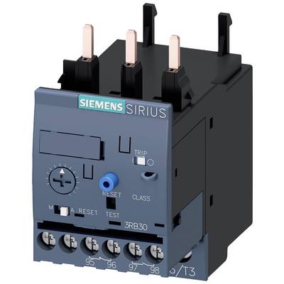 Et elektronisk SIRIUS-overbelastningsrelæ fra Siemens, model 3RB30, med flere tilslutninger og betjeningselementer på forsiden.