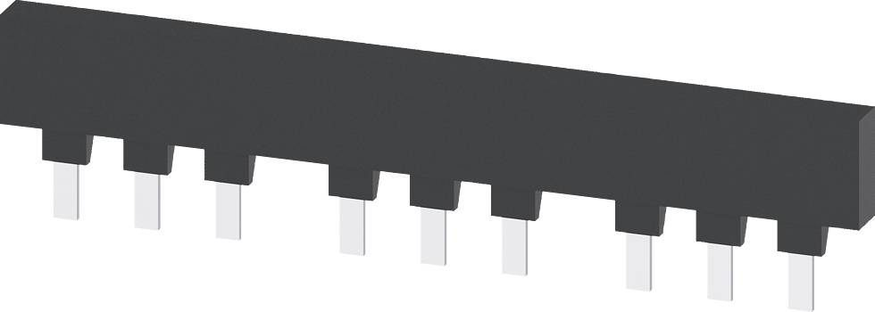 En sort, rektangulær elektronisk chip med 14 sølvfarvede ben, der stikker ud forneden, vist på hvid baggrund.