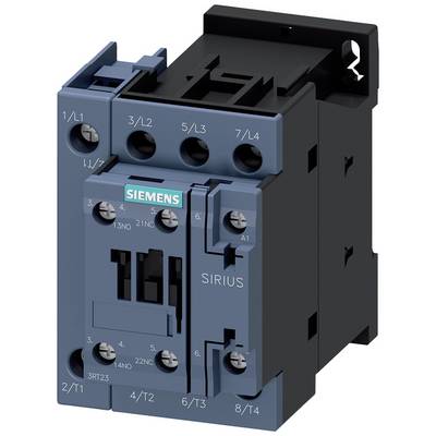 En blå Siemens kontaktor, model Sirius, med tilslutningsklemmer og Siemens-logoet.