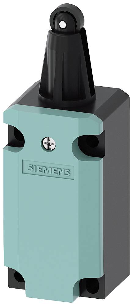En elektrisk kontakt fra Siemens med et turkisfarvet hus og en sort kontakthåndtag, egnet til industrielle anvendelser.