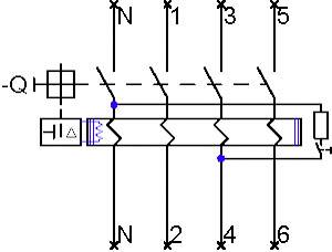 Hydraulisk betjeningssymbol for en dobbeltvirkende cylinder med fem positioner, nummererede tilslutninger og hydraulikpumpe til venstre.