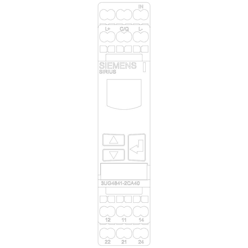Kontaktor Siemens Sirius 3UG4841-2CA40, set oppefra med tilslutninger og betjeningsflade.