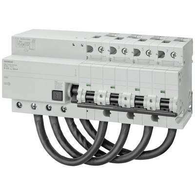 En effektafbryder med fem kontakter og sorte kabler, som bruges i elektriske fordelingssystemer til overbelastningsbeskyttelse.