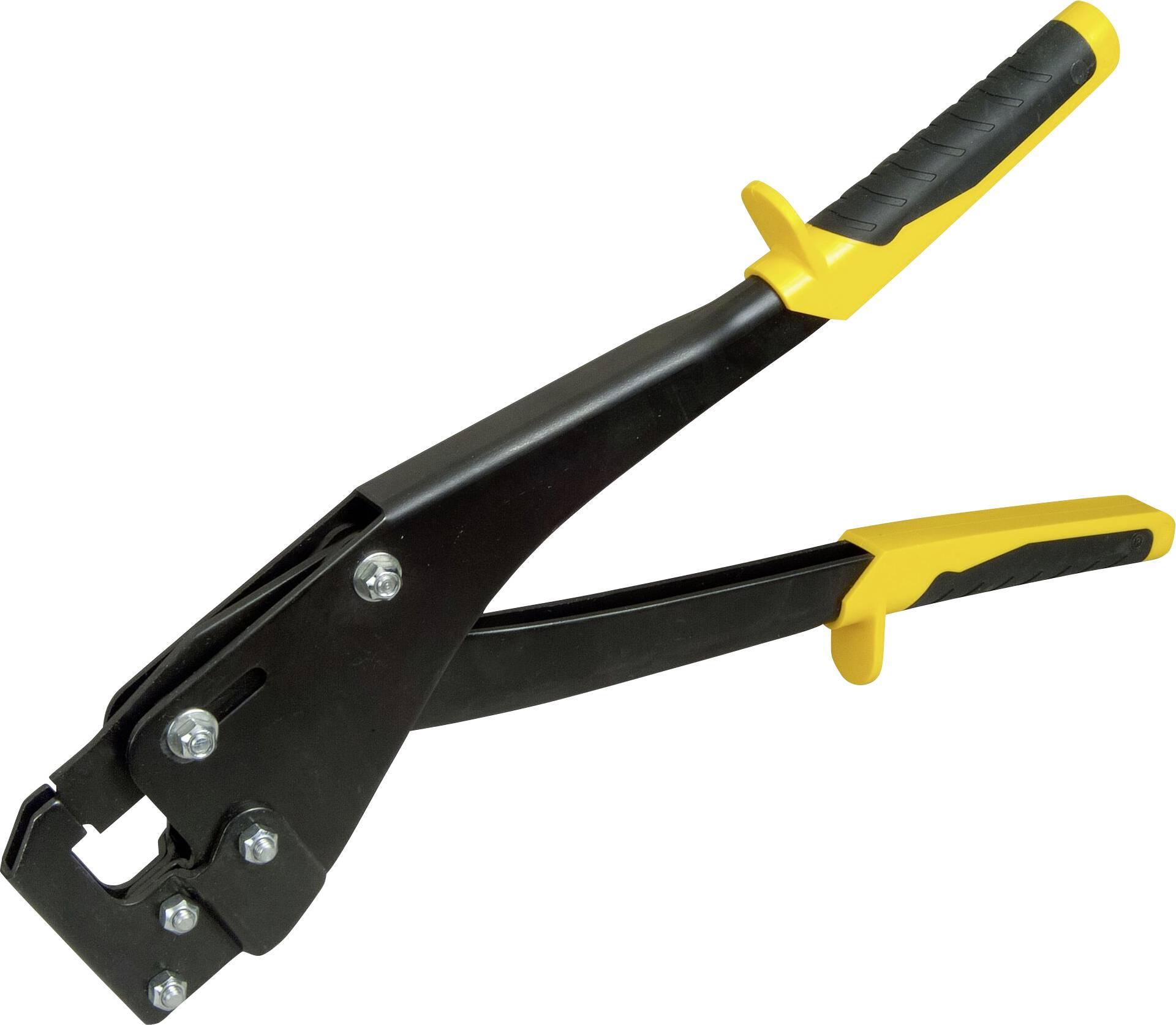 Manuelle nittænger i sort og gul. Egnet til forbinding af plader. Ergonomiske håndtag for bedre greb.