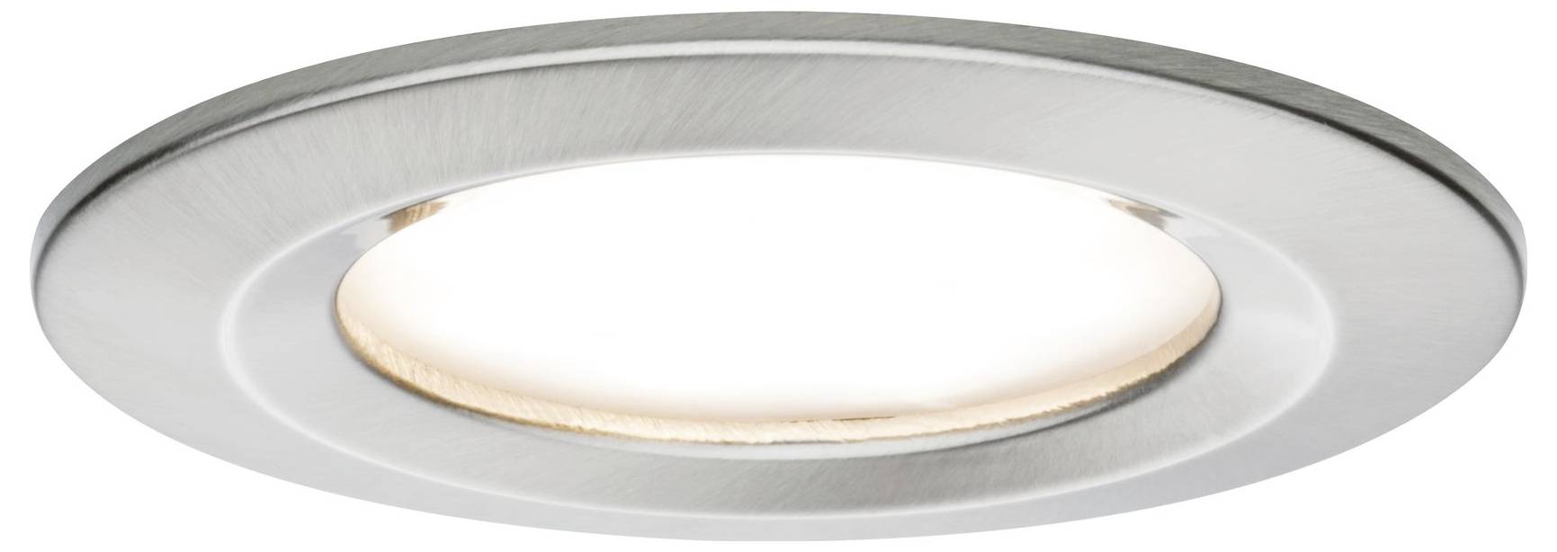 Flad, rund LED-loftslampe i metal med mat finish, som udsender klart, hvidt lys, perfekt til moderne indendørsrum.