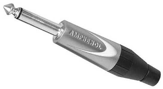 Sølvfarvet jackstik med sort greb, horisontalt placeret, med påskriften 'AMPHENOL' på metalkabinettet.