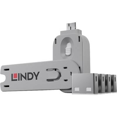 Grå Lindy USB-enhed med indtrækkeligt stik og foldbart, justerbart stikhusbeholdende.