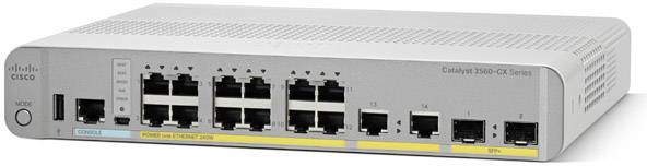 En grå netværksswitch med flere Ethernet-porte, herunder kendte mærkenavne, bruges til datafordeling i netværk.