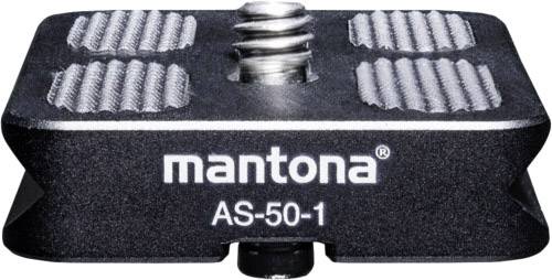 Sort hurtigudskiftelig plademontering AS-50-1 fra Mantona med skrue i midten.