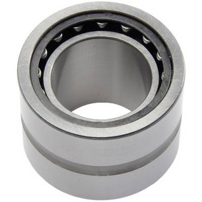 Et cylindrisk kuglelejer af metal med synlige kugler indvendigt.