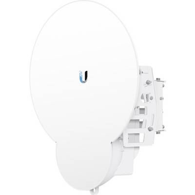 Parabolantenne i hvid farve, monteret på et beslag, egnet til trådløse kommunikationsapplikationer.