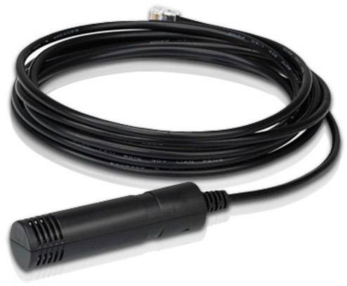 Sort kabel med en cylinderformet sensor i den ene ende og en RJ45-stik i den anden ende, egnet til miljødatamåling.