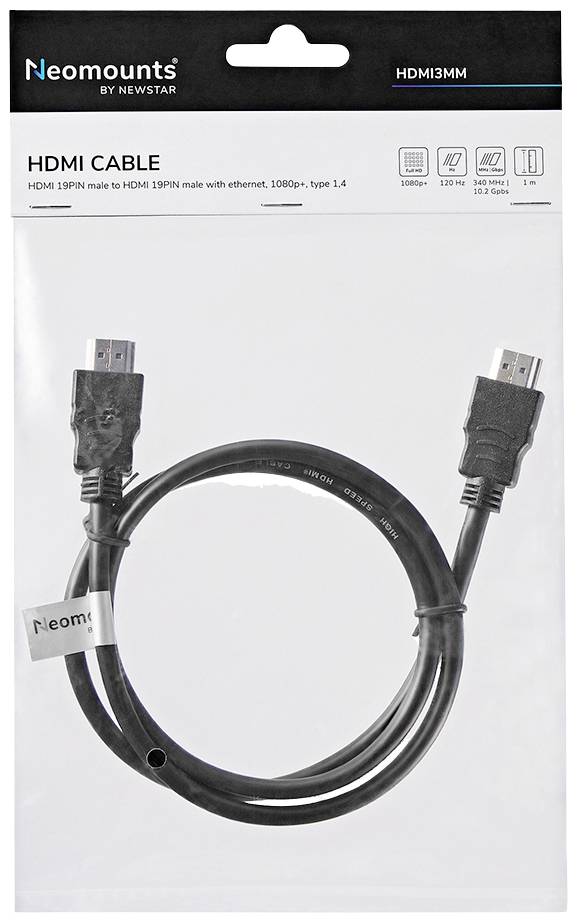 Neomounts HDMI-kabel, HDMI 19-bens stik til HDMI 19-bens stik, 1080p+, Type 1.4, 150 cm længde.