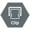 Et sekskantede symbol med en stiliseret clips i midten. Nedenunder står ordet 'Clip'.