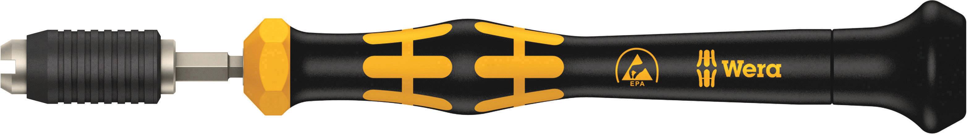 Drejelig skruetrækker med ergonomisk design, sorte og gule elementer, mærkelogo og gummigreb.