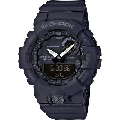 Sort G-Shock ur med analog-digitalt display, robust design, Bluetooth-funktion og skridttæller.