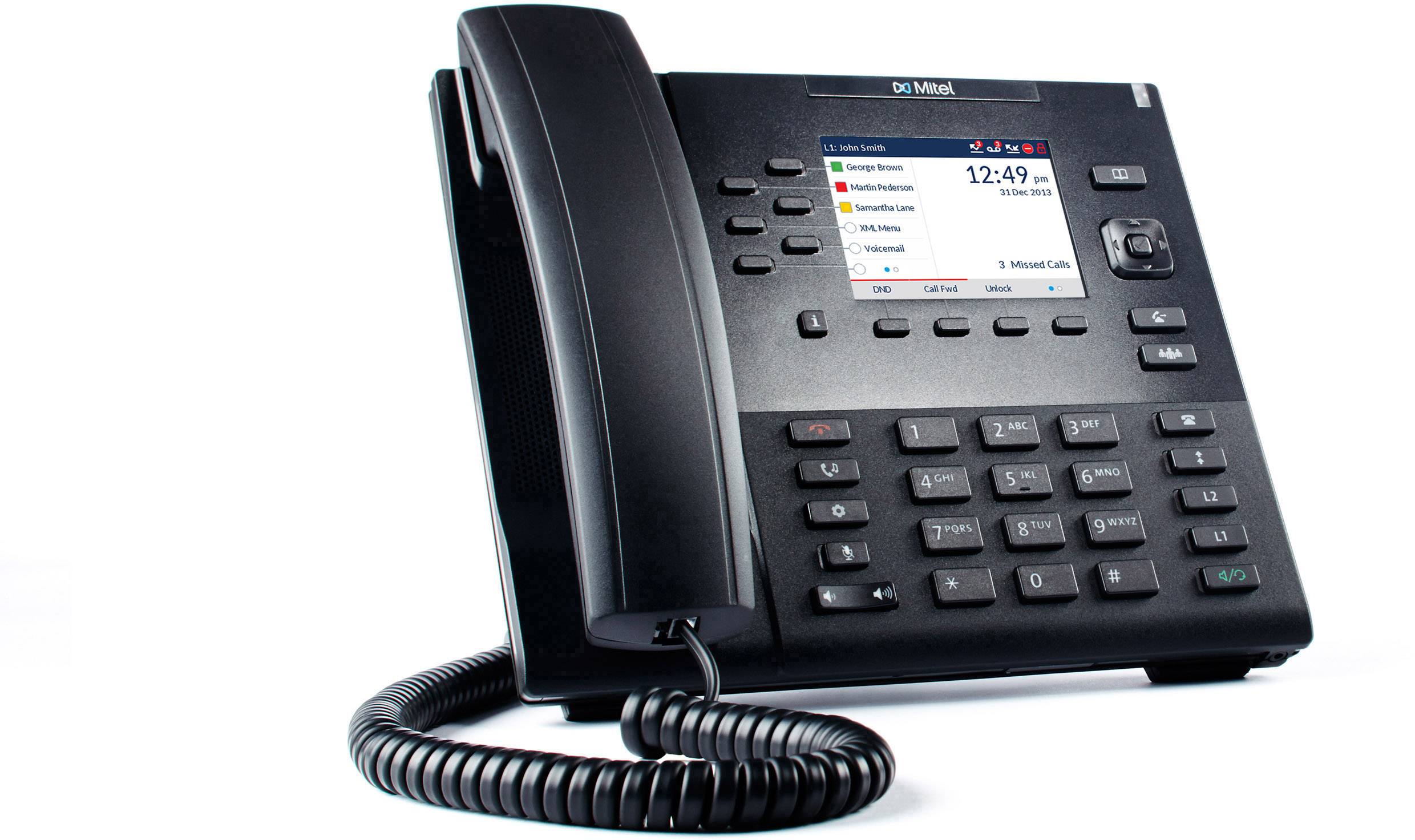Mitel 6867 VoIP SIP Telefon Ledningsforbundet telefon, VoIP PIN-kode, Integreret webserver, PoE Farvedisplay Sort