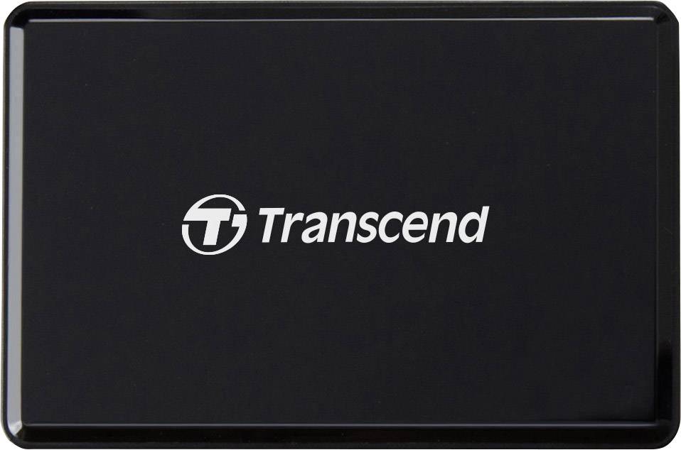 Sort ekstern harddisk med det hvide Transcend-logo på forsiden.