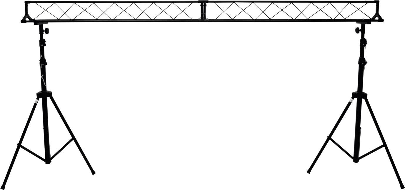 Sort truss-stang med to stabile stativer, egnet til montering af scene- eller DJ-belysning.