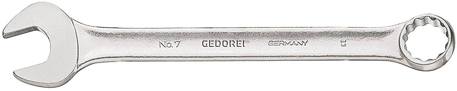 En sølvfarvet gaffelnøgle fra GEDORE, med åbne og ringformede ender, til håndværksmæssige anvendelser.