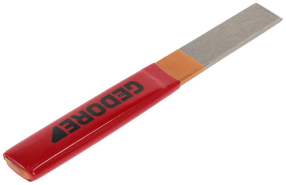En rød nøglefil-holder med påskriften 'GEDORE' på dækslet, holder en fil med rektangulært tværsnit.
