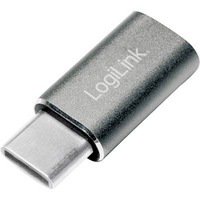 En sølvfarvet USB-C-til-USB-A-adapter fra LogiLink.