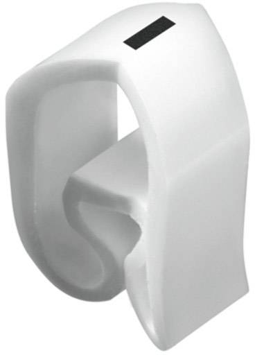 En hvid, snoet plastikclips med et rektangulært, sort område øverst.