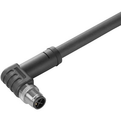 Et sort, retvinklet kabel med en rund metalstik med to ben, egnet til industrielle anvendelser.